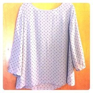 Loft size L sheer purple/black polka dot top