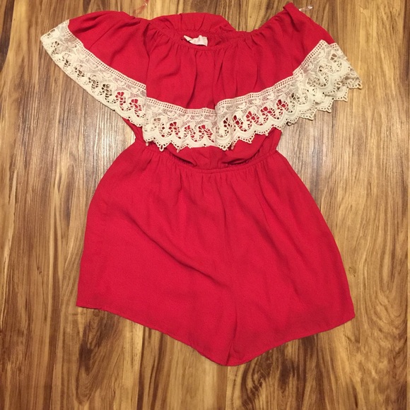 Strapless Red Romper Gameday Lace
