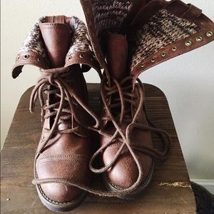 Lace Up Brown Leather Moto Boots - NWOT