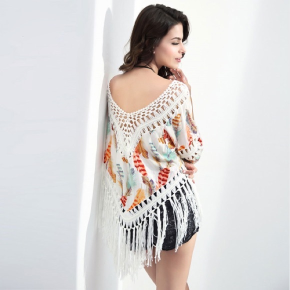 Crochet Boho Top Fringe Hemline - Picture 2 of 4