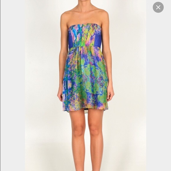 Tibi Silk Strapless Multi-Color 100% Silk Dress.