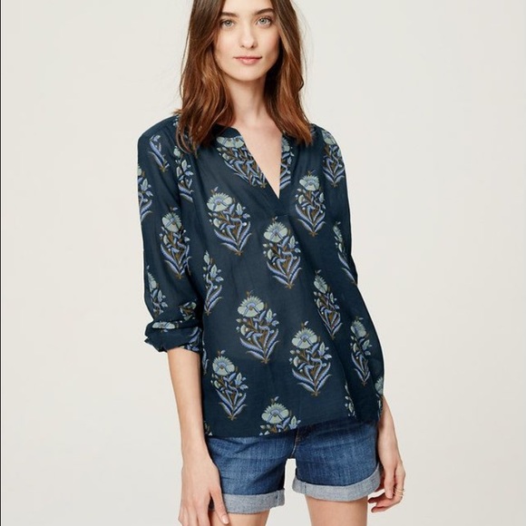 Loft Floral Split Neck Blouse NWT