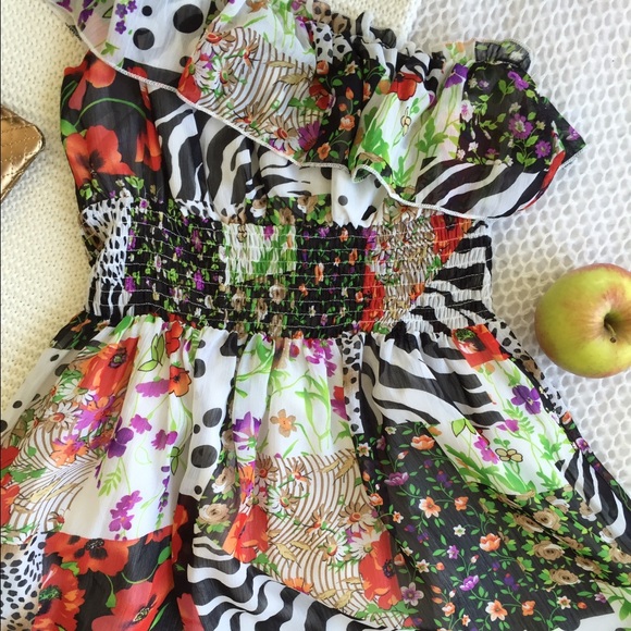 One Shoulder Floral Patchwork Spring Dress Small - Picture 2 of 3