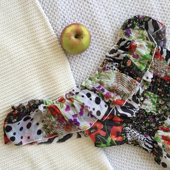 One Shoulder Floral Patchwork Spring Dress Small - Picture 3 of 3