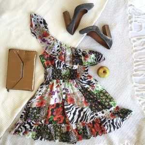 One Shoulder Floral Patchwork Spring Dress Small