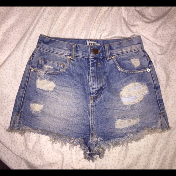 Asos high waisted distressed shorts
