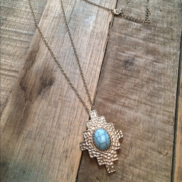 Long turquoise pendant necklace