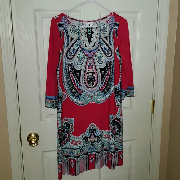 London Times red and multicolored dress