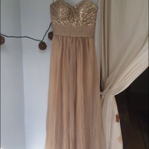 Long gold sequin strapless long dress