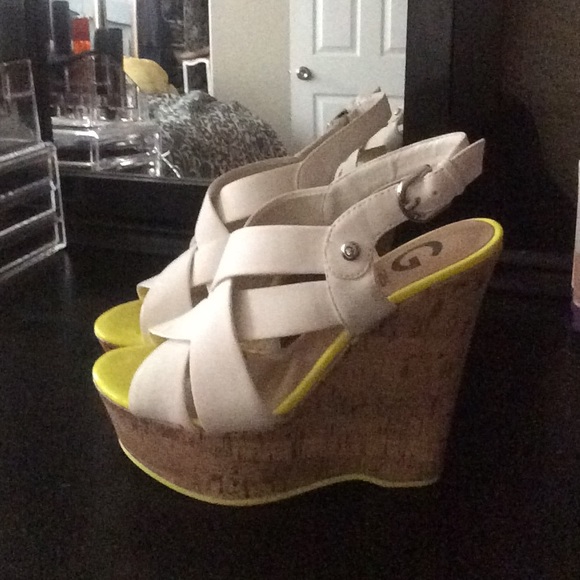 Never worn white/neon yellow Guess wedges