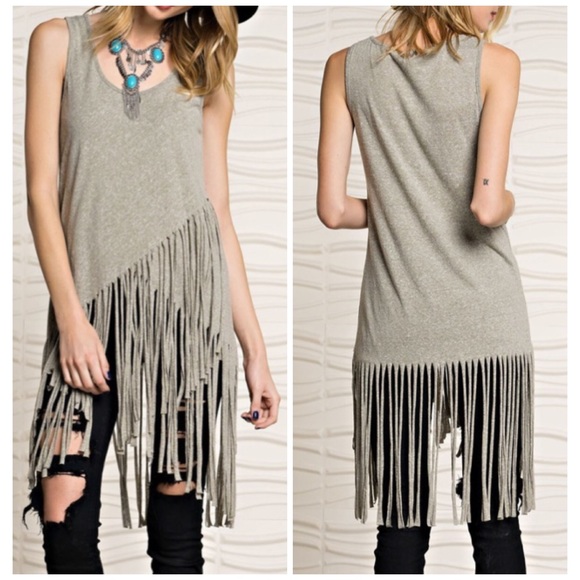 Draped Front Fringe Tunic Top - Picture 3 of 4