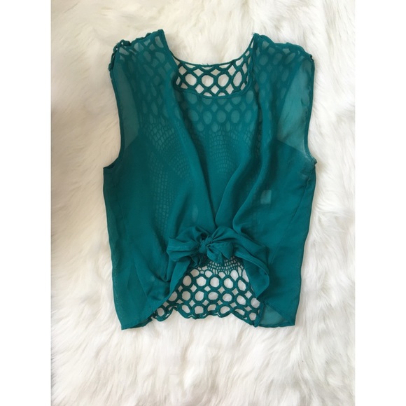 Gorgeous turquoise crocheted back summer top!