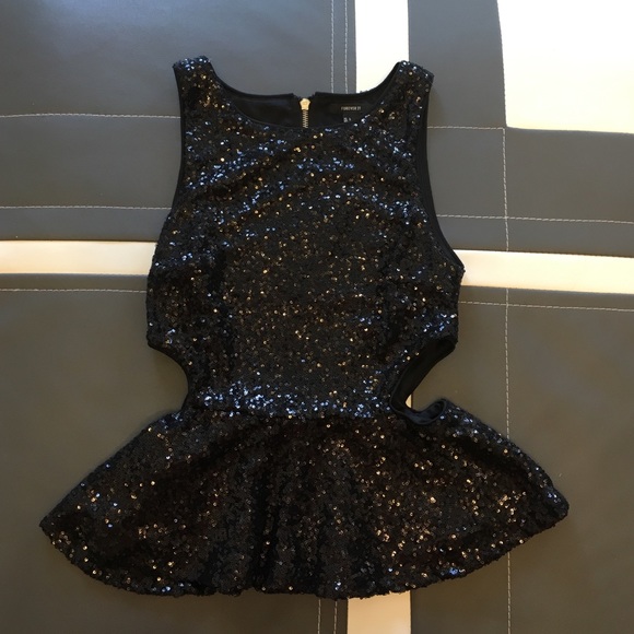 Sequin peplum party top with side cut outs