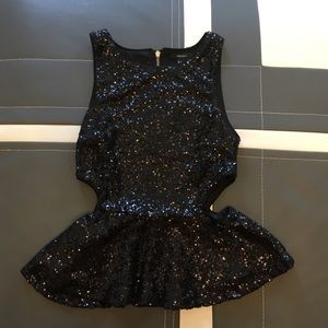 Sequin peplum party top with side cut outs