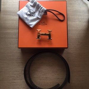 Authentic Hermes Reversible Belt with Gold buckle
