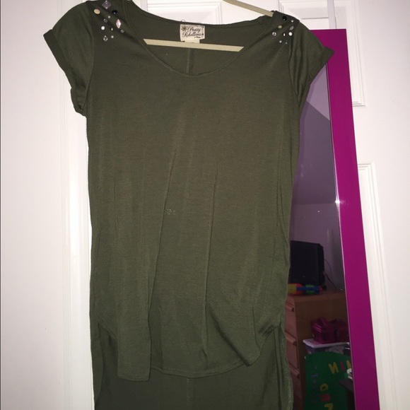 Olive green high low shirt