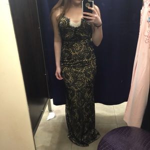 Black & Nude Lace Formal Dress