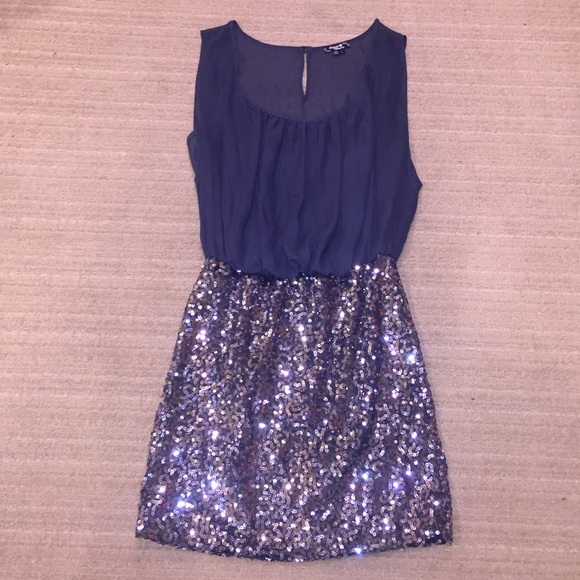 Navy dress with sequin bottom