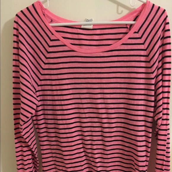 VS Pink Long Sleeve Striped Tee Size XS