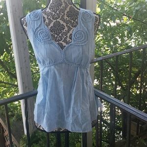 Max studio Blue Floral Embroidery Shirt