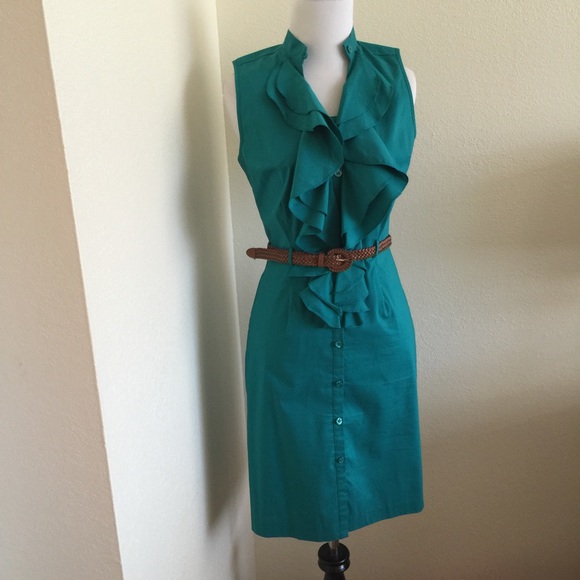 Turquoise Ruffle Shirt Dress