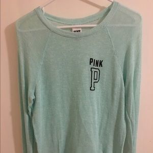 VS Pink Teal Long Sleeve Knit Tee Size XS