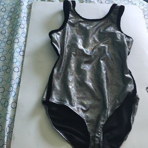 Silver gymnastic leotard youth medium/large