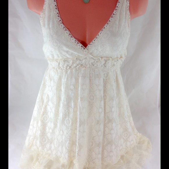 Ultra Pink Tops - Cream Lace Boho Halter Top