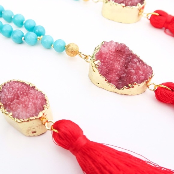 Red Turquoise Druzy Tassel Necklace - Picture 2 of 4