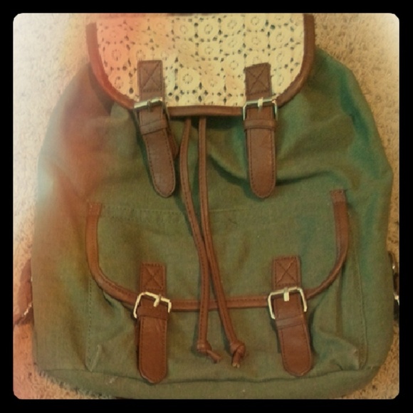 Green Lace Canvas Backpack