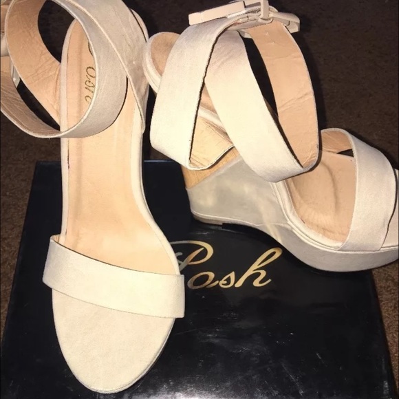 Posh wrap around ankle wedge Sandals cream - Picture 2 of 3
