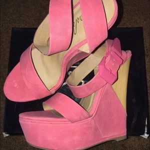 Posh wedge sandals wrap around ankle Coral