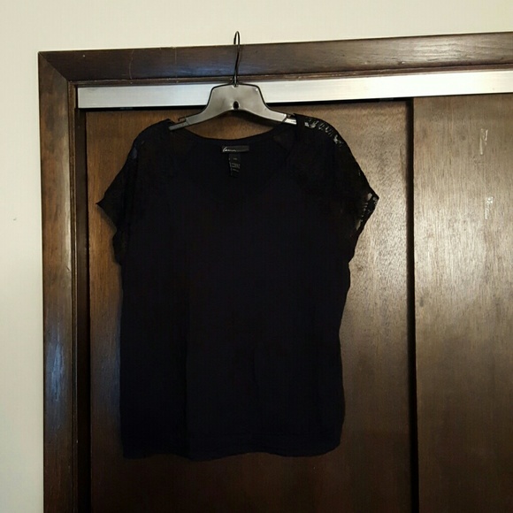 Lane Bryant black top with lace sleeves