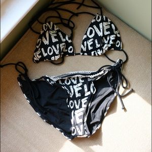 Victoria's Secret Pink B&W Studded LOVE bikini