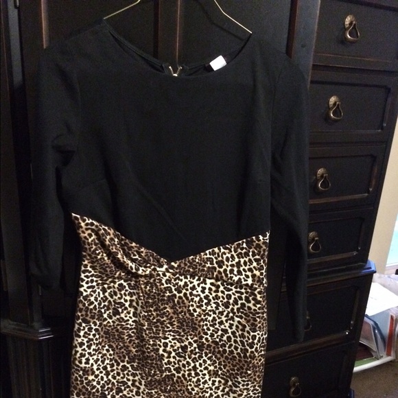 Black and leopard long sleeve cocktail dress
