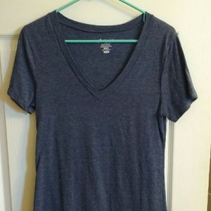 Navy blue heather V Neck tee "vintage" wash