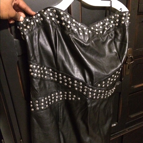 Black studded faux leather dress