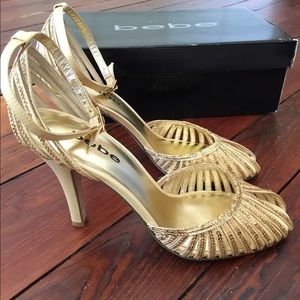 Bebe Gold Sequin Strappy Heels