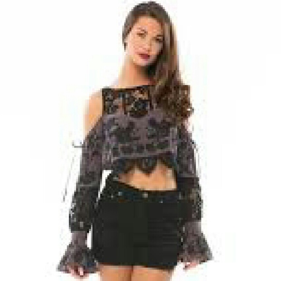 SOLD For Love and Lemons Black Cecelia Crop Top