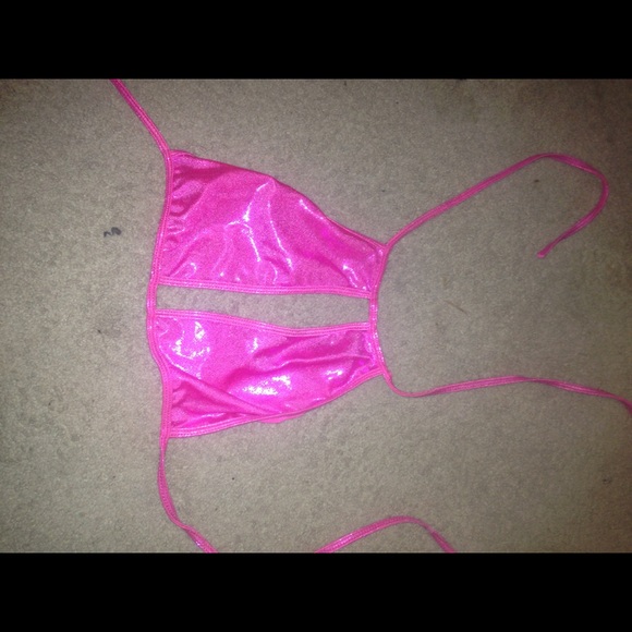 Pink holographic mesh rave crop top