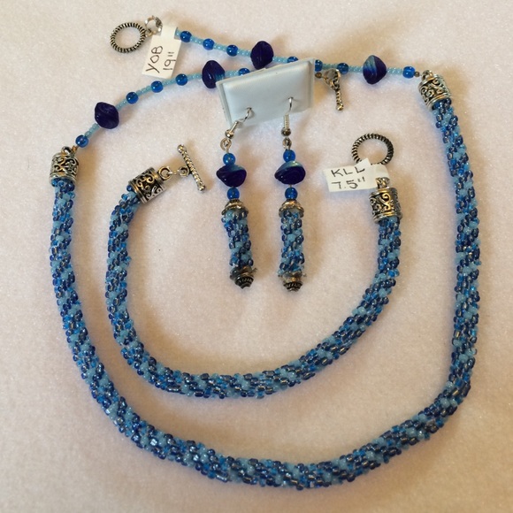 FINAL SALE PRICE Handmade OOAK Blues Kumihimo Glass Jewelry Set