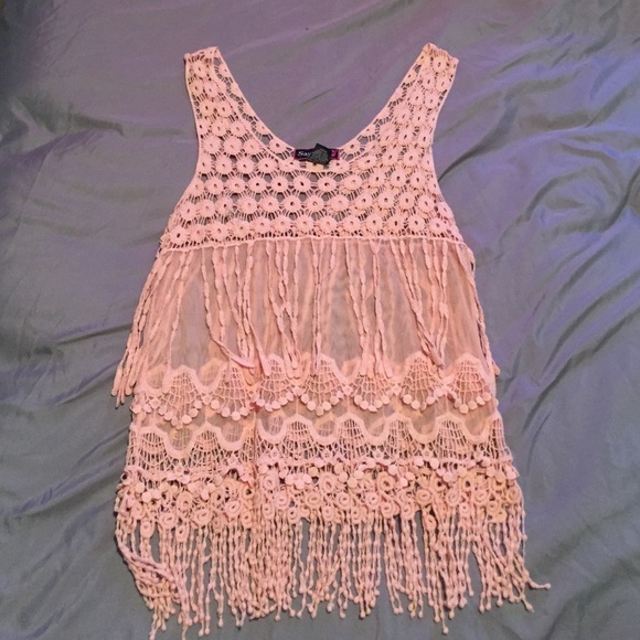 Peach lace tank top