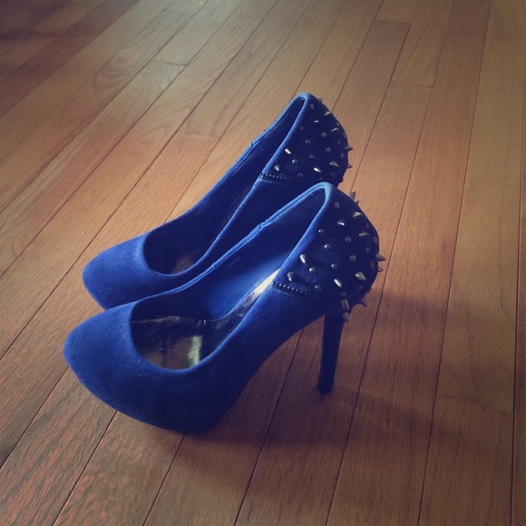 Blue Suede Studded Heels