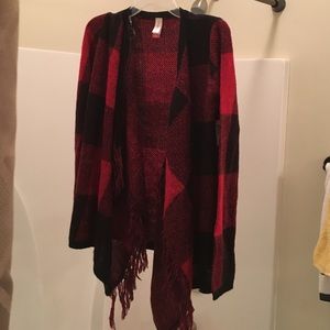 Plaid Fringe Cardigan