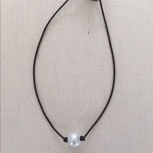 Leather and Pearl Necklace with FREE STICKER!