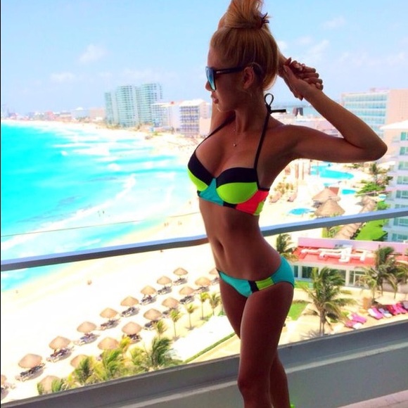 Xhileration color block neon bikini. Sporty style