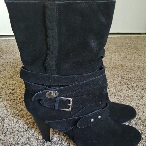Black suede heeled boots