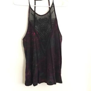 Evite Galaxy Printed Tank W/ Tribal Lace Front