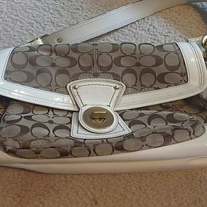 White and tan coach purse