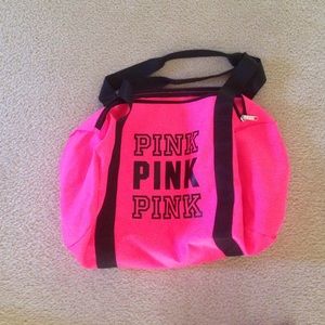 Pink duffel bag